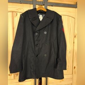 Navy Issued 100% Wool Made In USA Military Double Breasted Peacoat Overcoat 44L